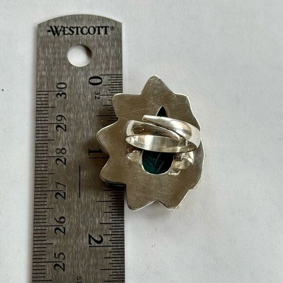 Carved Green Onyx Gemstone Sterling Silver Jewelry Adjustable Statement Ring - Picture 6 of 7